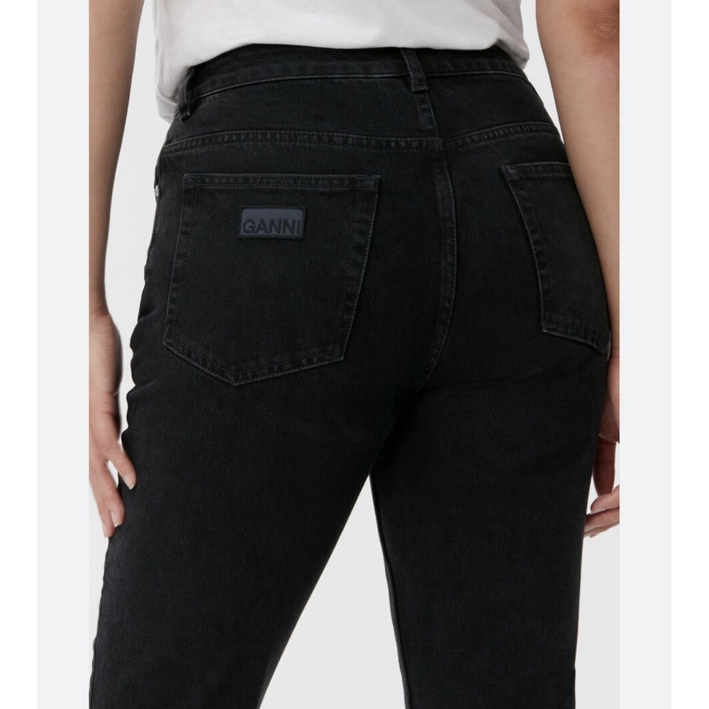 New GANNI Betzy Jeans Women's Size 31 Black Cropped Organic Cotton Denim Flare